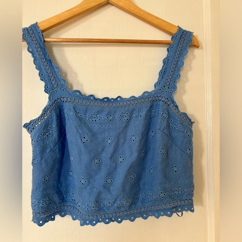 Abercrombie Blue Eyelet Lace Trim Women's Top